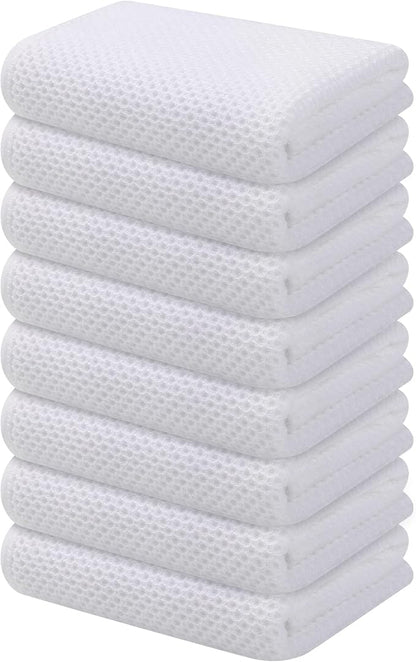 Kitinjoy 100% Cotton Waffle Weave Kitchen Hand Towels (13 X 28 Inches, White), 8-Pack Super Soft and Absorbent Dish Towel for Drying Dishes