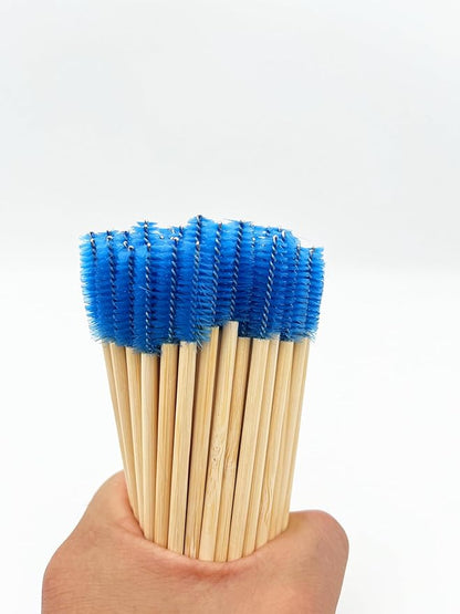 100 Pcs per Container Disposable Wood Mascara Wands, Bamboo Spoolies Brush for Eyelash Extensions, Spooly Eyebrow Brushes Lash Wand Applicator Stick (Blue)