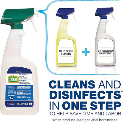 Hospital Grade Bulk Disinfecting Bathroom Sanitizer by Comet Professional, Multi-Purpose Spray Cleaner Wipes up Pathogens, for Commercial Use, 32 oz. (Case of 6)