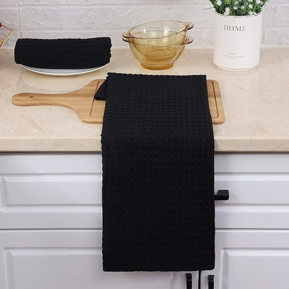 Homaxy Microfiber Waffle Weave Kitchen Towels, 16 x 28 Inch Ultra Absorbent and Solid Color Dish Towels, 4 Pack, Black
