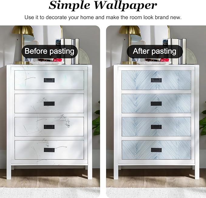 Modern Peel and Stick Wallpaper Boho Blue Contact Paper 17.3"x 480" Self-Adhesive Waterproof Neutral Wallpaper Vinyl Roll for Bathroom Bedroom Cabinets Décor