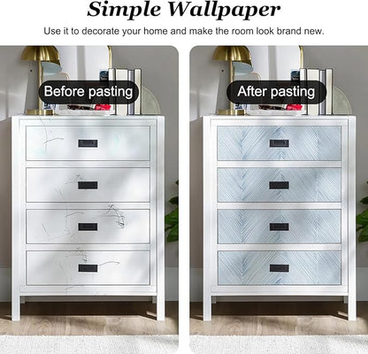 Modern Peel and Stick Wallpaper Boho Blue Contact Paper 17.3"x 480" Self-Adhesive Waterproof Neutral Wallpaper Vinyl Roll for Bathroom Bedroom Cabinets Décor