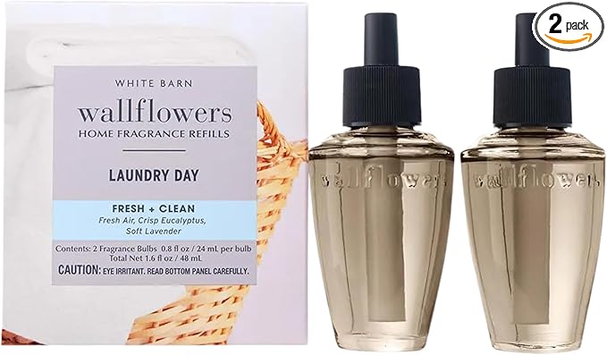 Bath & Body Works Wallflowers Refills, Laundry Day Scent, Plug-In Air Freshener Refills for Bedrooms, Bathrooms & Living Spaces, 2 Pack