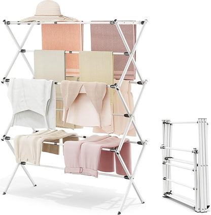 APEXCHASER Clothes Drying Rack Foldable, Enlarged Drying Rack Clothing, Extendable Laundry Drying Rack, Space-Saving, Suitable for Indoor/Outdoor Use, 45.28" × 14.57" × 35.51", White