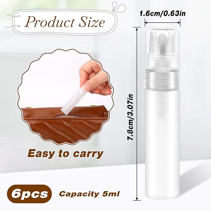Mozeat Lens 6 PCS 5ml Mini Spray Bottle Plastic Portable Travel Bottle Fine Mist Refillable Mini Perfume Sample Bottles Clear Plastic Spray Bottle Empty for Cleaning Travel Essential Oils