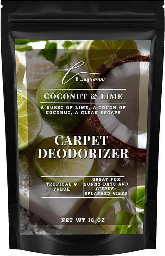 Lapew Coconut & Lime Carpet Deodorizer Powder - Pet Safe Freshener for Vacuuming | Scented Odor Eliminator for Home | 16 oz
