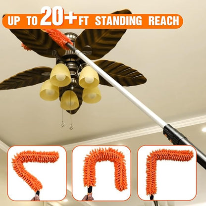 LAANPOLE 26FT High Reach Duster Cleaning Kit with Extension Pole, High Ceiling Fan Cleaner Duster Tool for Fan Blades, Window Washing Kit with Microfiber Feather Duster & Window Squeegee