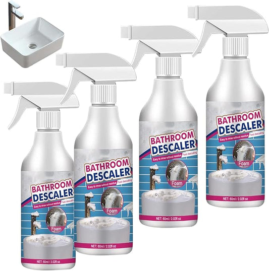 Stubborn Stains Cleaner,Bathroom Descaler,Jetted Bathtub Cleaner,Powerful Descaling Cleaning,60ml Limescale Cleaner, Bubble Cleaner Foam Spray for Toilet Bath Shower Glass (4Pcs)