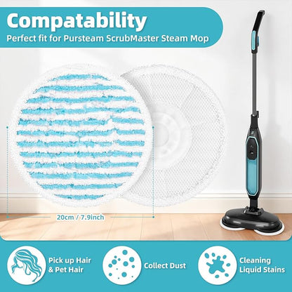 6 Pack Steam Mop Relacement Pads Compatible with Pursteam ScrubMaster Steam Mop Cleaner, Washable Reusable Microfiber Mop Head Refills, Heavy Duty Pads for Cleaning Stains