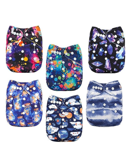 ALVABABY Baby Cloth Diapers 6 Pack with 12 Inserts Cloth Diaper Covers Adjustable Washable Reusable for Baby Girls and Boys