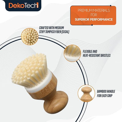 Premium Bamboo Dish Scrub Brush Eco-Friendly & Heavy-Duty Kitchen Cleaning Tool with Durable Natural Bristles, Ergonomic Wooden Handle for Effortless Dishwashing & Surface Scrubbing