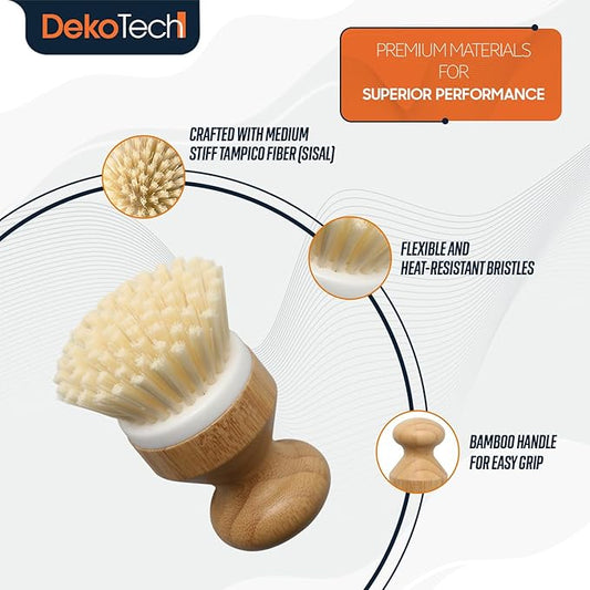 Premium Bamboo Dish Scrub Brush Eco-Friendly & Heavy-Duty Kitchen Cleaning Tool with Durable Natural Bristles, Ergonomic Wooden Handle for Effortless Dishwashing & Surface Scrubbing