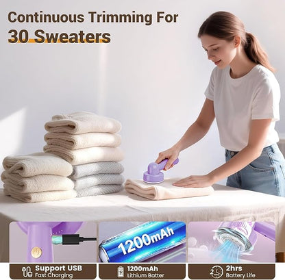 DBC Fabric Shaver & Lint Remover for Clothes, Sweaters & Furniture - 6-Leaf Blade, 3 Speeds, 2H Runtime, Portable Design Perfect for Travel, Includes 2 Extra Blades - Purple