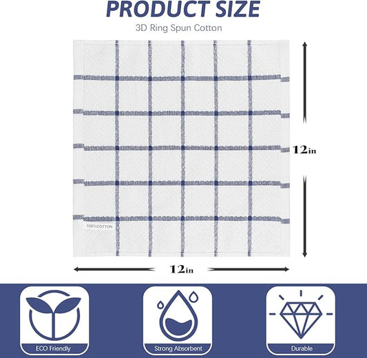 Nialnant 4PCS Cleaning Rags,100% Cotton Terry Dish Rags for Washing Dishes,Quick Drying Dish Cloths,Dish Towels for Kitchen,Navy Blue Plaid-12x12in