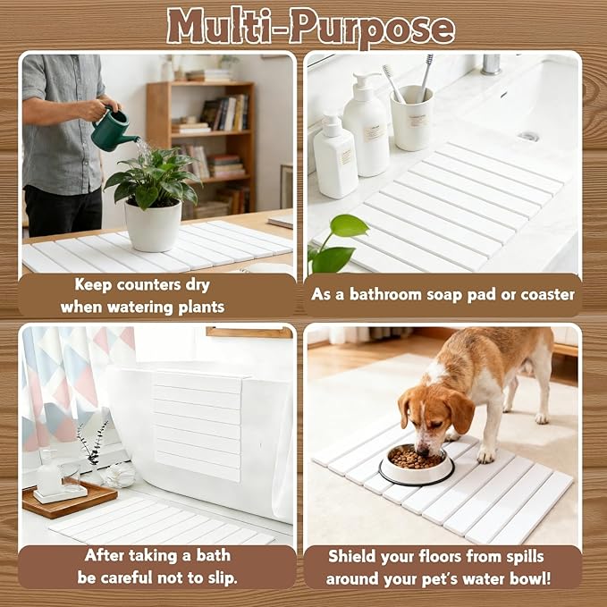 Dish Drying Mats, Large 24x16 Inch Diatomaceous Earth Drying Mat / Fast-Absorbing,Non-Slip Stone Drying Mat For Kitchen Counter / Eco-Friendly for Dishes (White)