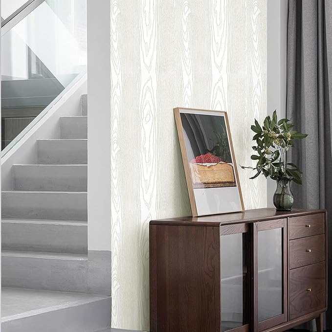 Yun-aeon Light White and Silver Wood Contact Paper 17.3"x120" Rustic Wooden Peel and Stick Wallpaper Removable Self-Adhesive Wallpaper Wood Grain Contact Paper for Countertops Cabinets