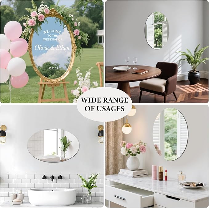 DARENYI 16.5 x 13 inch Frameless Oval Wall Mirror for Bathroom Sink, Non-Glass Shatterproof Acrylic Mirror Tile for Wall, Vanity, Bedroom, Living Room, Entryway, Home Decor, Double-sided Tapes Include