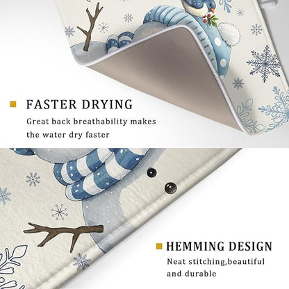 Winter Snowman Dish Drying Mat for Kitchen Counter 18x24 Blue Snowflake Bird Christmas Holiday Absorbent Reversible Microfiber Drying Mats Kitchen Countertop Protector Dishes Drainer Rack Pad