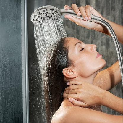 Cobbe 8-Setting Handheld Shower Head with High Pressure Shower Heads - Bathroom Showerhead Set - Detachable Showerhead with 5ft Stainless Steel Hose and Brass Swivel Bracket (Brushed Nickel)