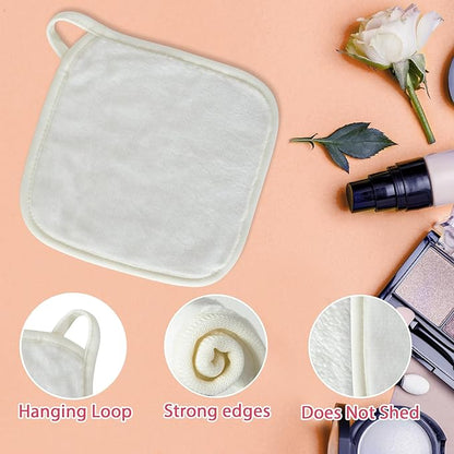 Makeup Remover Cloth, 6" x 6" Make Up Towels Reusable Face Cloth for Washing Face, Makeup Remover Pads Microfiber Face Washcloth with Mesh Bag, 12 Pack