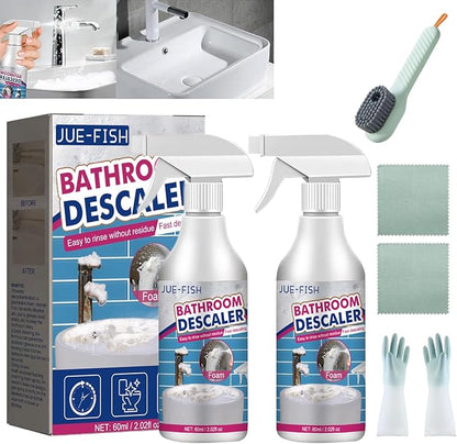 Jue Fish Bathroom Descaler, Profession Bathroom Descaler Cleaner, Bathroom Descaler Foam Cleaner, Bathroom Descaler Stubborn Stains Cleaner, Fresh Scent, 2 Ounce Bottle (2Pcs)