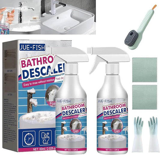 Jue Fish Bathroom Descaler, Profession Bathroom Descaler Cleaner, Bathroom Descaler Foam Cleaner, Bathroom Descaler Stubborn Stains Cleaner, Fresh Scent, 2 Ounce Bottle (2Pcs)