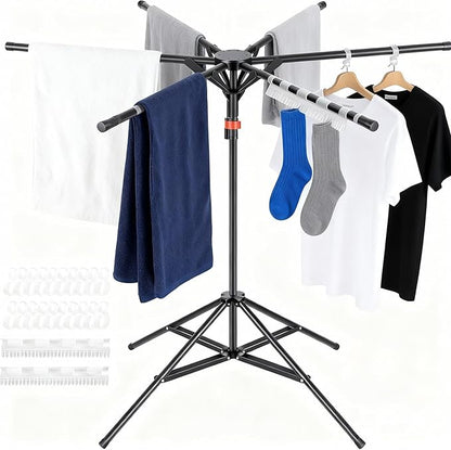 Clothes Drying Rack Foldable,Portable Drying Rack Clothing and Height-Adjustable,Space Saving Laundry Drying Rack, Floor Balcony Bedroom.