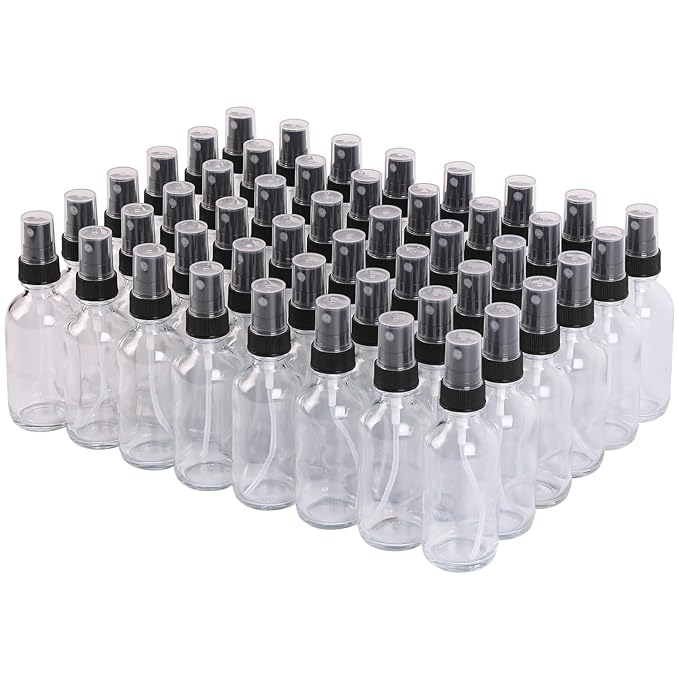 NOOEEISS Clear Glass Small Spray Bottles 2 oz 48 Packs,Fine Mist Sprayer Pretty Finish,Refillable Containers mini spray bottles for Cleaning Solutions and Skin Care (Clear 48Pack)