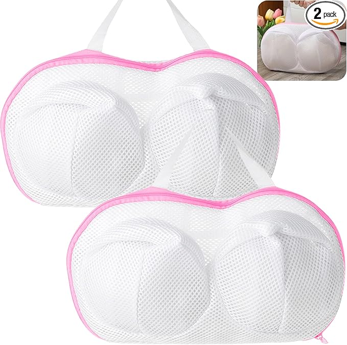 Large Bra Laundry Bags for Washing Machine, 2 Pack Brassiere Wash Bags for Laundry, Lingerie Bag for Washing Delicates, Bra Washer Protector (pink 2 pack)