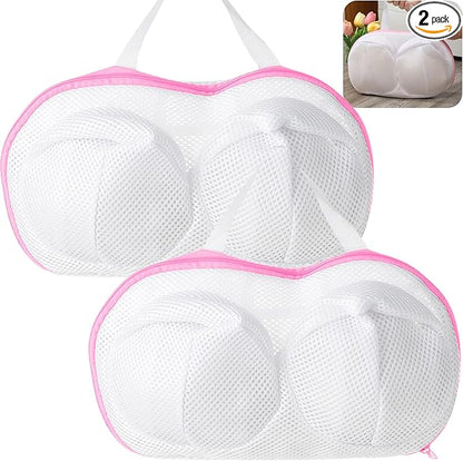 Large Bra Laundry Bags for Washing Machine, 2 Pack Brassiere Wash Bags for Laundry, Lingerie Bag for Washing Delicates, Bra Washer Protector (pink 2 pack)