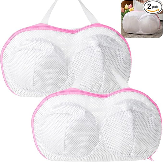 Large Bra Laundry Bags for Washing Machine, 2 Pack Brassiere Wash Bags for Laundry, Lingerie Bag for Washing Delicates, Bra Washer Protector (pink 2 pack)