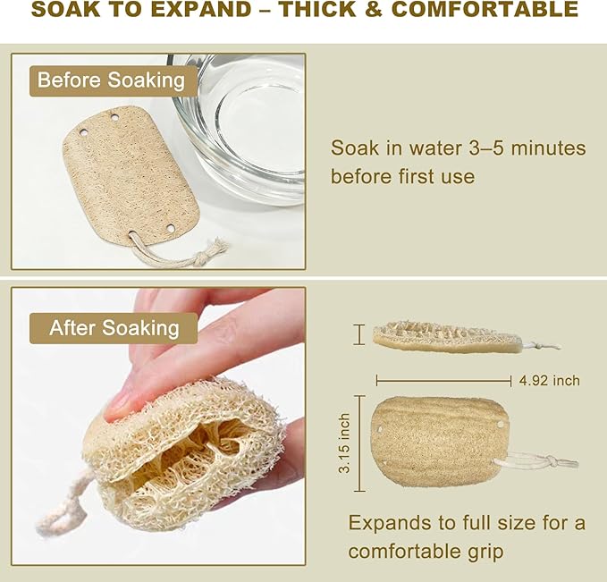 Natural Loofah Dish Sponges 5 Pack, Reusable Kitchen Scrubbers for Dishes, Pots and Pans, Non Scratch Plant-Based Scrubbing Pads for Dishwashing and Household Cleaning