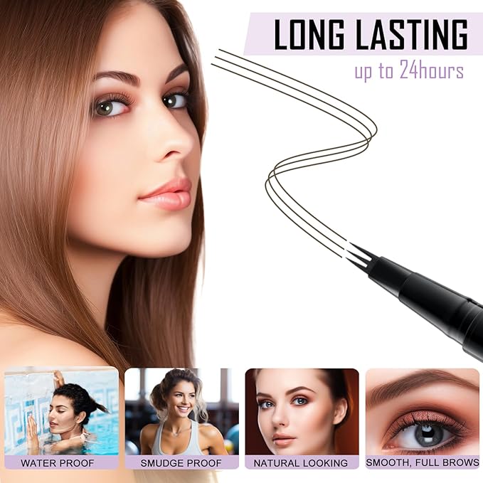 LAVONE Eyebrow Pencil, 2-In-1 Waterproof Eyebrow Pen, with 3 Tip Microblading Eyebrow Pen and Ultra-Precise Brow Pencil, Dual-ended Eyebrow Brush, for Eyebrow Makeup - Ash Brown