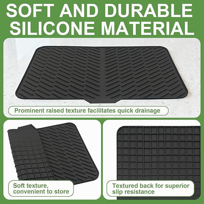 Silicone Drying Mat, 23"X17" With Built-in Drain Lip,Heat-Resistant,Eco-friendly,Hygienic Drying Pad,Leak-Proof and Non-Slip,Silicone Dish Drying Mat for Kitchen Counter or Sink（Black 23X17）