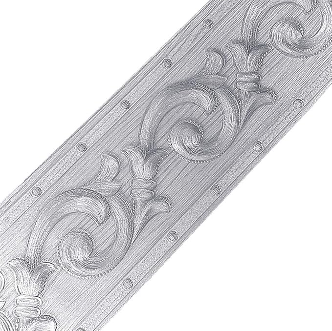 Silver Flower 3D Wallpaper Border Peel & Stick PVC Wall Covering Kitchen Bathroom Bedroom Tiles Decor Sticker,4 Inch by 16.5 Feet1
