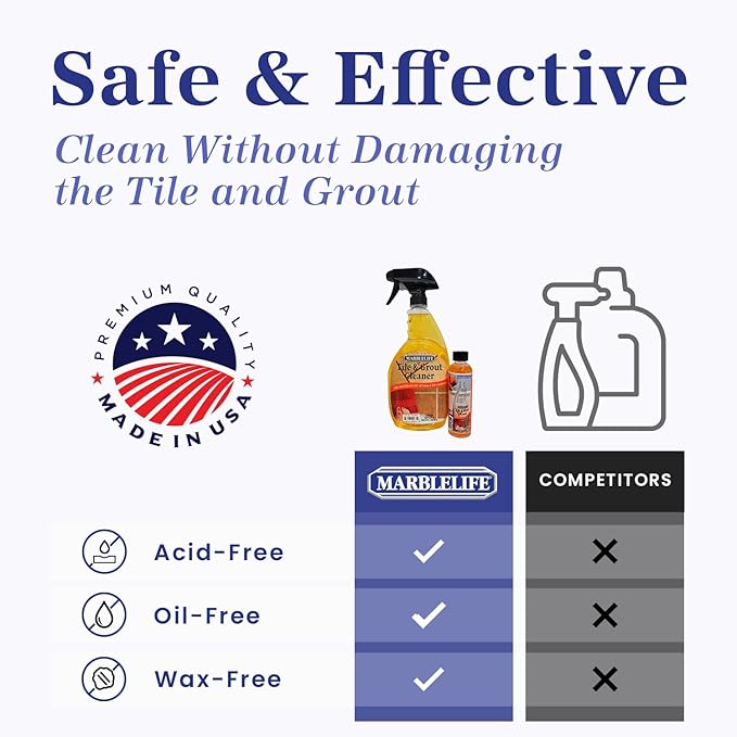Marblelife Tile and Grout Cleaner Kit, Ready-to-Use 32 oz Spray Cleaner + 4 oz Concentrate Refill, Powerful Grout Cleaner for Tile Floors, Heavy Duty Kitchen, Bathroom & Shower Cleaner