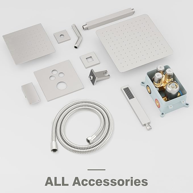 Shower System, Shower Faucet Set with 3 In 1 Push Button Valve, Shower Faucet included 10" Ceiling Shower Head and 8" Wall-Mount Shower Head with Handheld Spray, Brushed Nickel