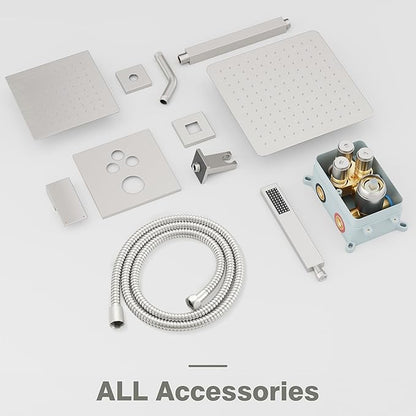 Shower System, Shower Faucet Set with 3 In 1 Push Button Valve, Shower Faucet included 10" Ceiling Shower Head and 8" Wall-Mount Shower Head with Handheld Spray, Brushed Nickel