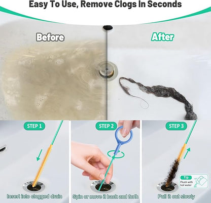 Reusable Drain Snake Hair Drain Clog Remover 30 Inch, 2026 Upgraded Sink Snake Drain Hair Removal Tool, Anti-Break Metal Shower Snake Drain Cleaner to Unclog Bathroom Sink, Tub (5)
