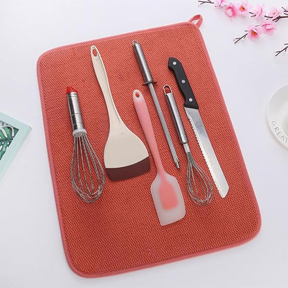 2 Pcs Microfiber Dish Drying Mats for Kitchen Countertop, Absorbent Dish Drying Pad, 15 x 20 Inch, Dishes Drainer Pad for Kitchen Counter, Washable Dish Drainer Mats for Drainer Racks, Sinks (Red)