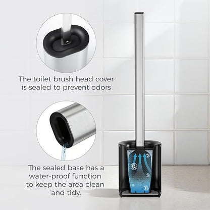 Toilet Brush and Holder Set Toilet Cleaning Brush with Silicone Bristles for Bathroom Stainless Steel Flexible Compact Toilet Bowl Brush (1, Stainless Steel)