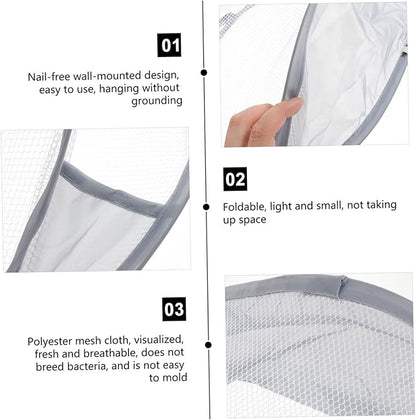 OUNONA Foldable Wall-Mounted Laundry Storage Bag Portable Hanging Clothes Basket Collapsible Mesh Organizer for Bathroom Gray 1-Pack