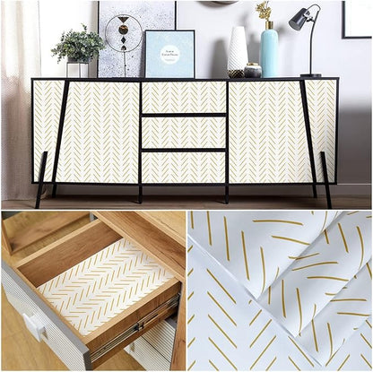 Orainege Yellow and White Peel and Stick Wallpaper Yellow Contact Paper 17.7 in x393.7 in Herringbone Geometric Wall Paper Peel and Stick Modern Lines Decorative Self Adhesive Wallpaper for Bedroom