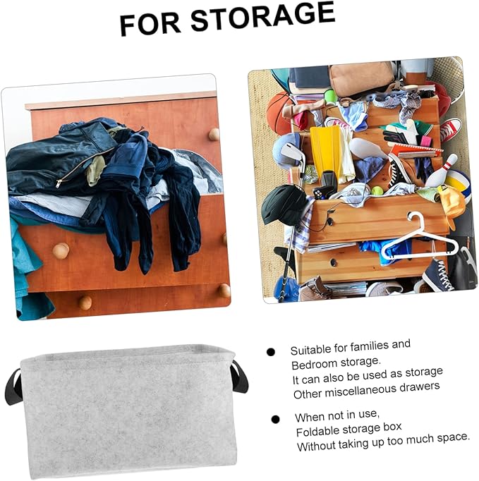 GLEAVI Collapsible Grey Storage Basket with Straps Medium Folding Clothes Container for Laundry Book Organization Multifunctional Home Textile Organizer for Pets
