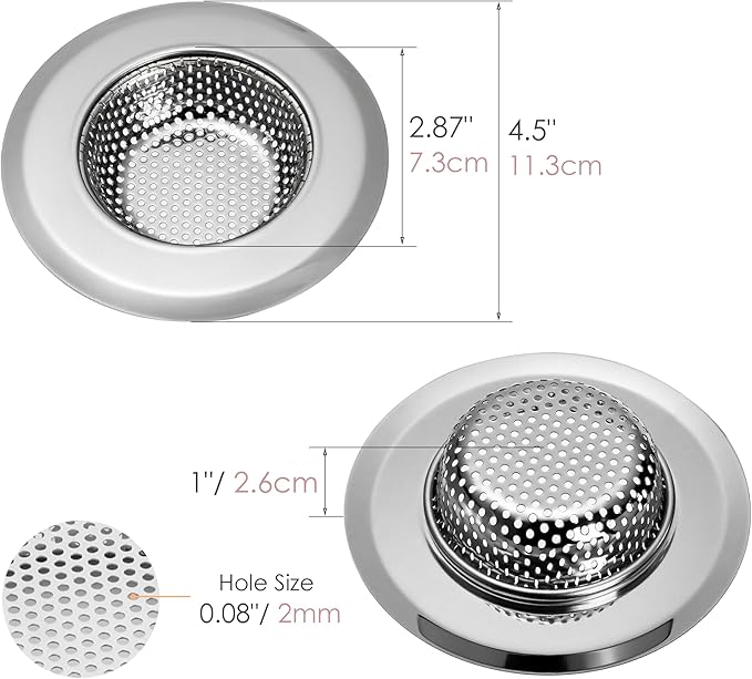 Kingrol Kitchen Sink Strainer 6-Pack, 4.5 Inch Stainless Steel Sink Drain Strainer, Fine Mesh Anti-Clog Food Catcher, Universal Fit for Standard Kitchen Drains, Dishwasher Safe
