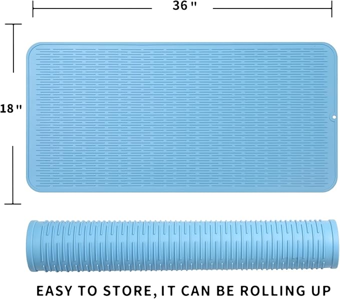 MicoYang Silicone Dish Drying Mat for Multiple Usage,Easy clean,Eco-friendly,Heat-resistant Silicone Mat for Kitchen Counter or Sink,Refrigerator or Drawer Liner Light Blue 5XL 36inches x 18inches