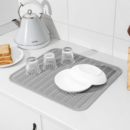 MicoYang Silicone Dish Drying Mat for Multiple Usage,Easy clean,Eco-friendly,Heat-resistant Silicone Mat for Kitchen Counter or Sink,Refrigerator or Drawer Liner Grey 2XL 24 inches x 18 inches