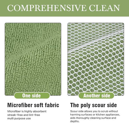 SINLAND Microfiber Dish Cloth Towels with Poly Scour Side Best Kitchen Cleaning Cloths Rags 12"x12" 5 Pack 5 Color Assorted (Pink+Blue+White+Yellow+Green)