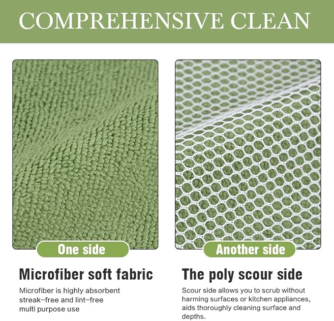 SINLAND Microfiber Dish Cloths for Washing Dishes Towels Best Kitchen Washcloth Cleaning Rags Cloths with Poly Scour Side - Used for Plates, Bowls and Dishes, 5 Color Assorted 12inchx12inch 10pack