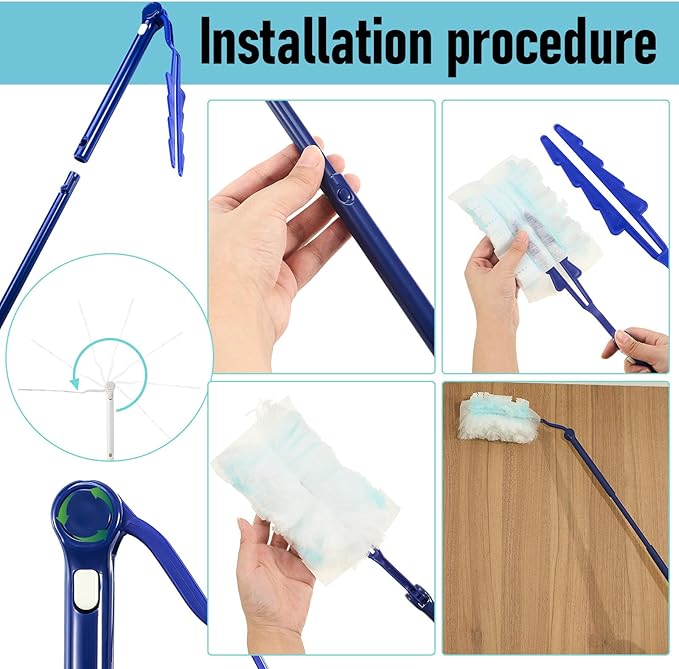 Colingmill 4 Pcs 3 ft Replacement Handles Compatible with Duster Refills, Extendable Long Extended Handle Only, Adjustable Length for Ceiling Fans, Blinds, Shelves, Windows (Blue)